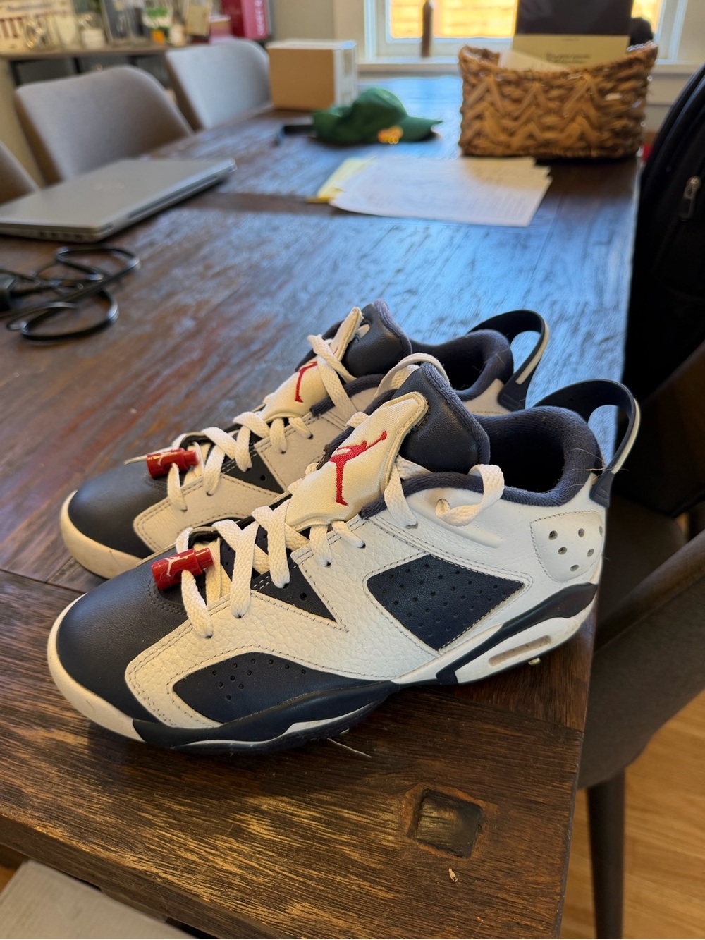 Jordan Golf Shoes in White, Navy & Red Accents